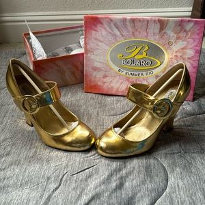 Vintage, gold, buckle chunky heels size 9